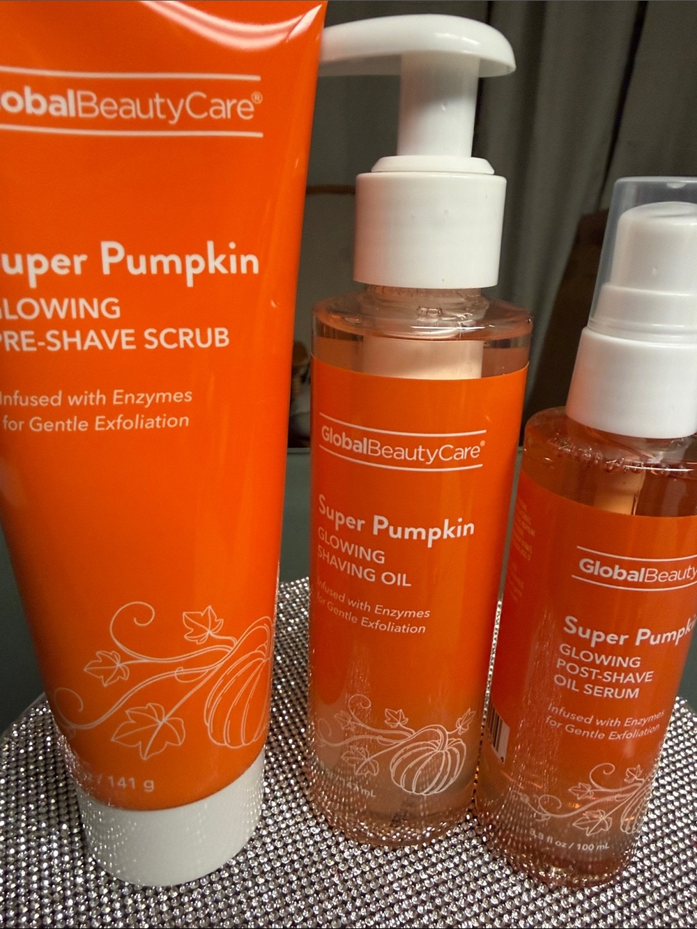 GlobalBeautyCare 3 piece set Super Pumpkin Glowing Shaving Oil -